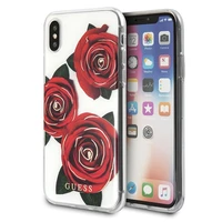 Guess ziedu vēlme sarkana roze viedtālruņa apvalks iPhone X - caurspīdīgs