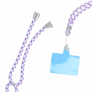 SWING (6mm) tālruņa siksniņa, tālruņa piekariņš ar regulējamu garumu / auklas garums 165 cm (maks. 82,5 cm cilpā) / uz pleca vai kakla – balts–violets