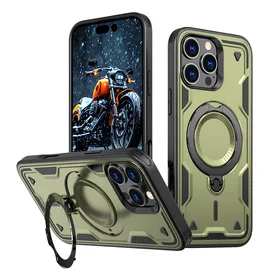 Hybrid Armor Trendy viedtālruņa apvalks ar MagSafe iPhone 16 Pro Max - zaļš