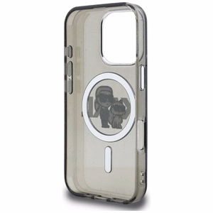 Karl Lagerfeld IML Glitter Karl & Choupette Sketch Logo MagSafe Case for iPhone 16 Pro - Black