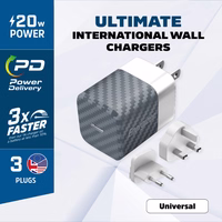 Energizer Ultimate - Multiplug EU / UK / US GaN 20W PD mains lādētājs (sudrabs)
