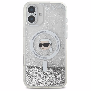 Karl Lagerfeld šķidruma spīdumu Karl galvas MagSafe viedtālruņa apvalks iPhone 16 Plus - caurspīdīgs