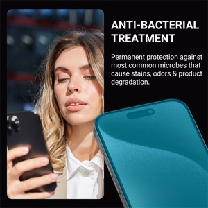 Crong Anti-Bacterial 3D Armor Glass pretmikrobu 9H rūdīta stikla ekrāna aizsargs ierīcei iPhone 15 Pro Max ar līmi pa visu virsmu un uzstādīšanas rāmi