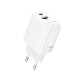 Borofone sienas lādētājs BN29 Fuente - USB + Type C - QC 3.0 PD 30W balts