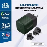 Energizer Ultimate - Multiplug EU / UK / US GaN 20W PD mains lādētājs (zaļš)