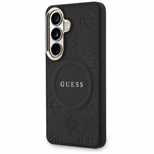 Guess maciņš Saffiano Peony Embossed Ring MagSafe priekš Samsung Galaxy S26 melns