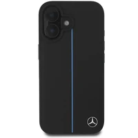 Mercedes MB Blue Line ādas magnētiskais iPhone 16 viedtālruņa apvalks - melns