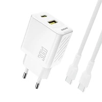 Dudao A27TCEU PD 30W GaN USB-A USB-C Wall Charger with USB-C Cable - White