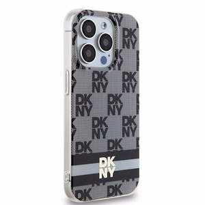 DKNY IML rūtainais mono raksts un drukātas svītras Magnētiskais viedtālruņa apvalks iPhone 15 Pro Max - melna