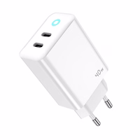JELLICO sienas lādētājs EU19 GaN PD 40W 2xUSB-C + kabelis USB-C - Lightning Balts