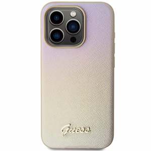 Guess Saffiano Iridescent Script apvalks iPhone 14 Pro - zelts