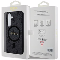 Guess 4G Collection Ādas Metāla Logotips Magnētiskais viedtālruņa apvalks Samsung Galaxy S24 - melna