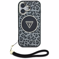 Guess HC IML leoparda trīsstūra auklas siksna MagSafe apvalks iPhone 16 - melns