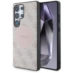 Guess apļveida uzlīme ar 4G logotipu klasiskā logotipa Magnētiskais viedtālruņa apvalks Samsung Galaxy S25 Ultra rozā