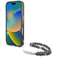 Guess Palm Trees Triangle Pearl Strap MagSafe viedtālruņa apvalks iPhone 16 Pro melns