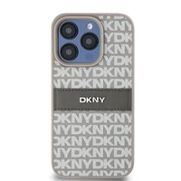 DKNY Ādas mono svītra un metāla logotips viedtālruņa apvalks iPhone 15 Pro - bēšs