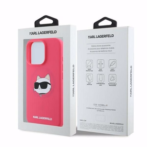 Karl Lagerfeld silikona viedtālruņa apvalks Choupette Head Print Magnētiskais iPhone 16 Pro Max - fuksija