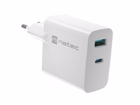 NATEC RIBERA GAN CHARGER 1x USB-A + 1x USB-C 65W balts