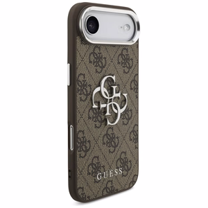 GUESS viedtālruņa apvalks IPHONE 17 Air GUHCP17MP4G4SMCW (4G PU ādas apvalks ar lielu 4G un klasisko logotipu un sudraba metāla kameras rāmi) brūns