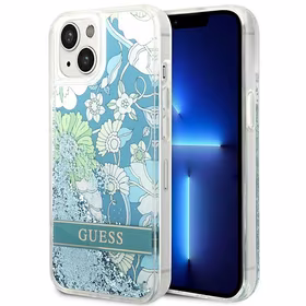 Guess GUHCP14SLFLSN iPhone 14 6.1 "zaļš cietais apvalks Flower Liquid Glitter