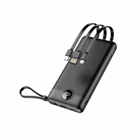 Power Bank Veger "W1116" melns 10000mAh (PD / QC3.0) + integrēts 3in1 kabelis