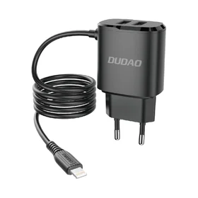 Dudao lādētājs 2x USB ar iebūvētu 12W Lightning kabeli melns (A2ProL melns)