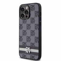 DKNY Ādas rūtainais mono raksts un drukātās svītras viedtālruņa apvalks iPhone 14 Pro Max - melns