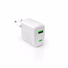 Puro 65W GaN USB-A USB-C sienas lādētājs - balts