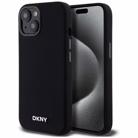 DKNY Šķidrs silikona mazs metāla logotips magnētiskais viedtālruņa apvalks iPhone 14/15/13 - melns