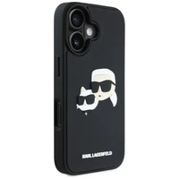 Karl Lagerfeld HC 3D gumijas dubultgalvu iPhone 16 viedtālruņa apvalks - melns