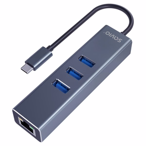 Savio AK-57 USB-C – 3x USB-A centrmezgls ar RJ-45 gigabitu Ethernet adapteri, 5000 Mbit/s, pelēks
