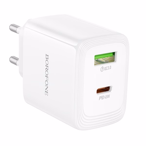 Borofone Wall charger BN30 Cargador GaN - USB + Type C - QC 3.0 PD 45W white