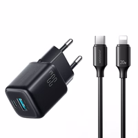 Joyroom JR-TG7 33W USB-A + USB-C sienas lādētājs ar 30W USB-C - Lightning 1m kabeli - melns