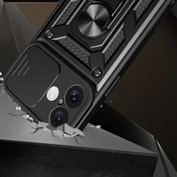 Hybrid Armor Camshield bruņots viedtālruņa apvalks iPhone 16 Plus ar kameras vāciņu un statīvu - melns