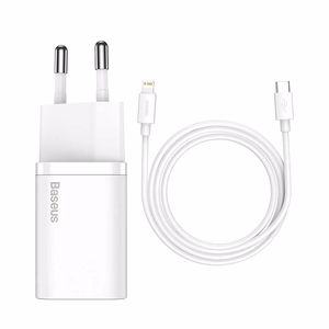 Зарядное устройство Baseus Super Si 20W USB-C + кабель USB-C на Lightning 1.0m белый TZCCSUP-B02