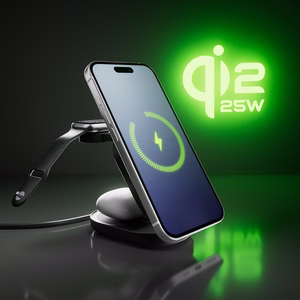 SBS Qi2.2 25W induktīvā 3-in-1 salokāmā uzlādes stacija ar MFI sertifikātu - melnā krāsā