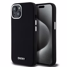 DKNY DKHMP15SSMCHLK iPhone 15 / 14 / 136.1" melns maciņš Liquid Silicone Small Metal Logo MagSafe