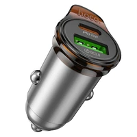 Automobiļa lādētājs Hoco USB A + USB C QC3.0 PD 3A 43W + kabelis USB C uz Lightning NZ16A metāla pelēks