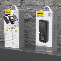 Dudao K15MAX 30000mAh PD 22.5W Portatīvais lādētājs ar iebūvētiem kabeļiem - melna
