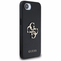 Guess PU Grained 4G Metal Logo viedtālruņa apvalks iPhone 16e - melns