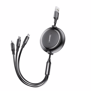 Baseus kabelis 3in1 Golden Loop izvelkams USB - micro USB + Lightning + USB-C 1,2m 3,5A melns