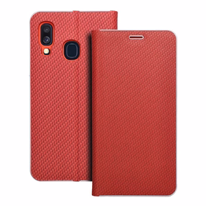 Viedtālruņa apvalks LUNA Book Carbon priekš SAMSUNG A40 sarkans