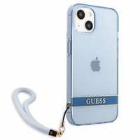 Guess GUHCP13SHTSGSB iPhone 13 mini 5.4 viedtālruņa apvalks, zils, ciets, daļēji caurspīdīgs ar siksniņu