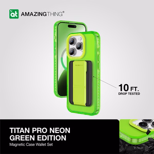 Amazing Thing Titan Pro Neon Mag maciņa apvalks 10FT IP156.7PTWGN Iphone 15 Pro Max zaļa ar statīvu