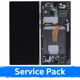 LCD Displejs Saderīgs ar Samsung S908 S22 Ultra Ar Frame / Phantom Melns / (Service Pack)