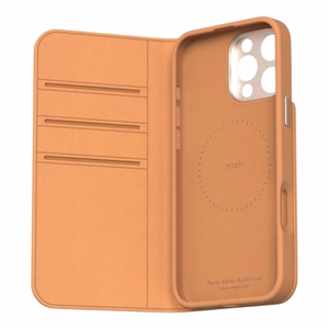 Moshi Overture MagSafe vāciņš ierīcei iPhone 16 Pro, ar noņemamu vegāniskās ādas maku, “Caramel Brown” krāsā