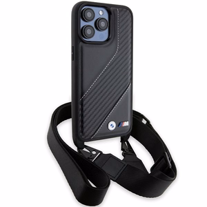 BMW M Edition Carbon Stripe & Strap viedtālruņa apvalks iPhone 15 Pro - melns