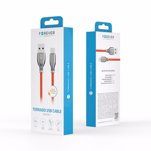 Forever Tornado kabelis USB - USB-C 1,0 m 3A sarkans