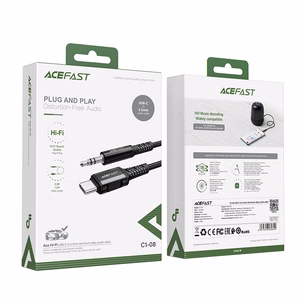 Acefast audio kabelis USB Type C - 3.5mm mini ligzda (vīriešu) 1.2m, AUX melns (C1-08 melns)