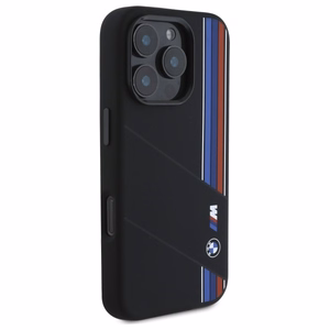BMW silikona izgriezts trīskrāsu līnijas Magnētiskais viedtālruņa apvalks iPhone 16 Pro - melns